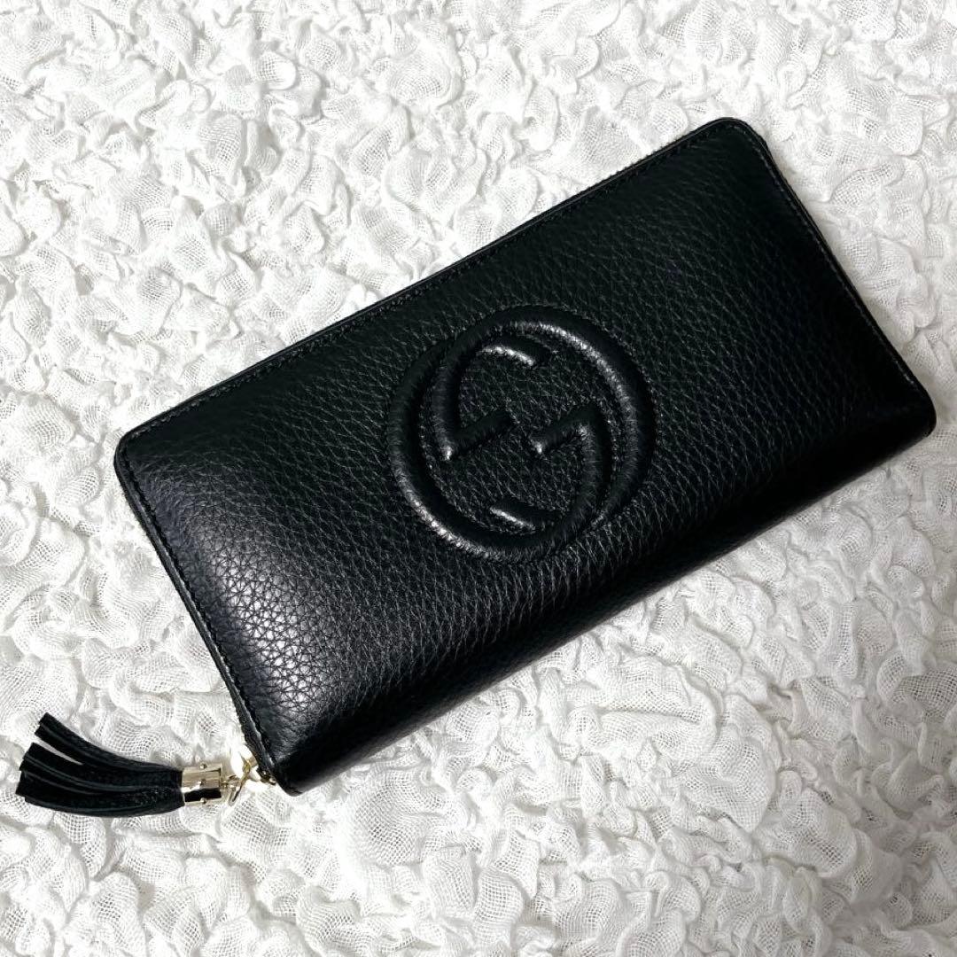 未使用級✨グッチ ソーホー 長財布 ラウンドジップ インターロッキング ブラック