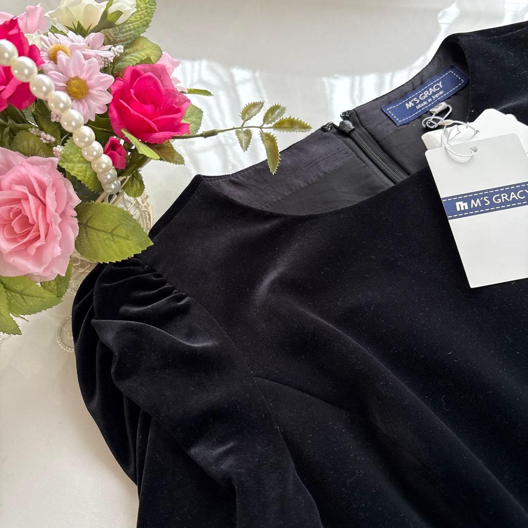 エムズグレイシー　カタログ掲載　ベロア切替お花モチーフ柄ワンピース　38