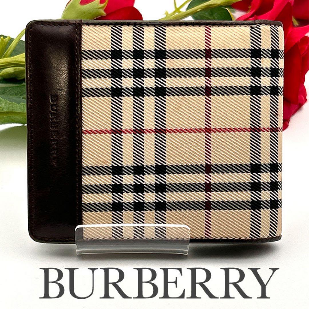 BURBERRY バーバリー 二つ折り財布 レザー チェック柄 高級 良品