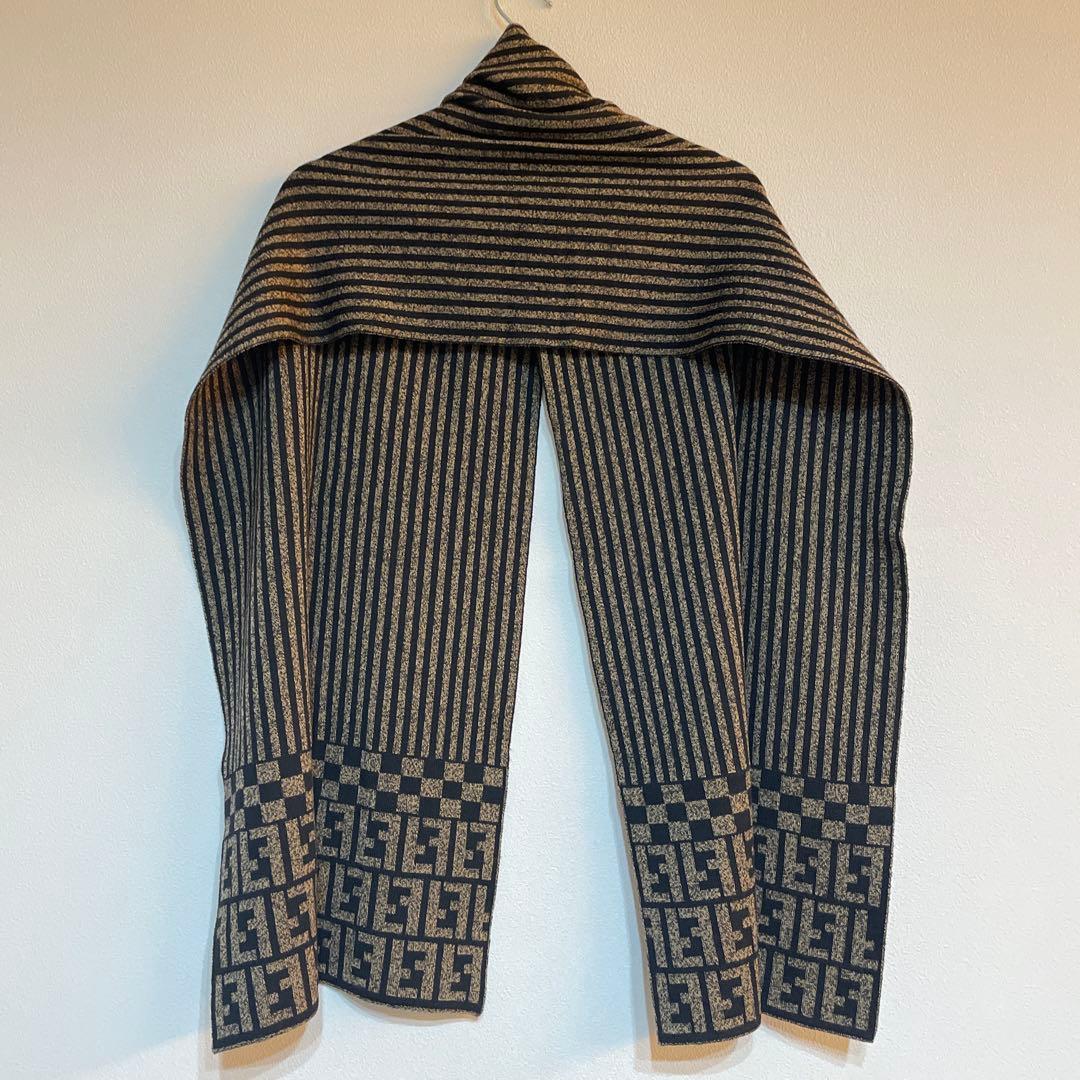 FENDI フェンディ ストライプ マフラー ブラウン ブラック