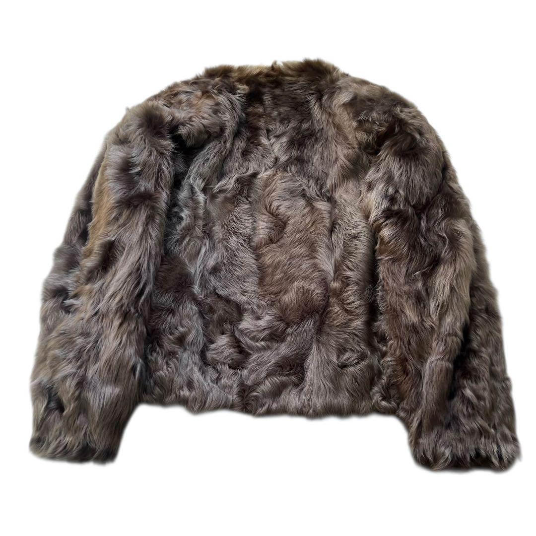 希少カラー グレー ラムファー クロップド丈 リアルファーコート 毛皮 ELLE