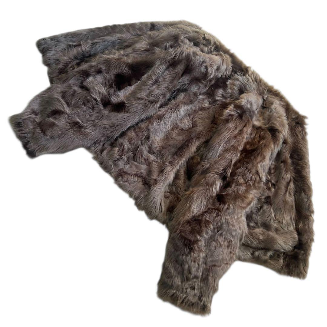 希少カラー グレー ラムファー クロップド丈 リアルファーコート 毛皮 ELLE