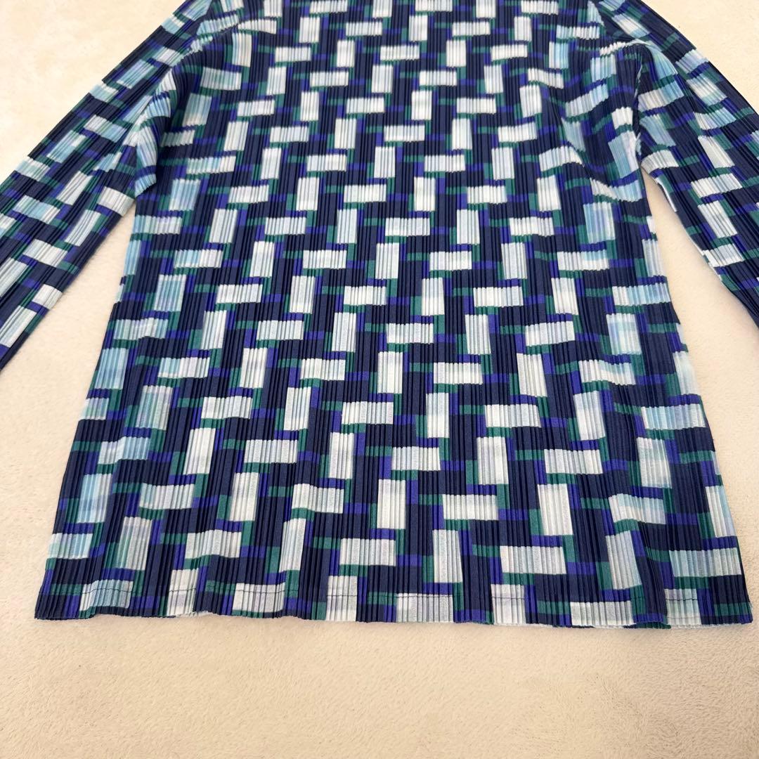 極美品✨PLEATS PLEASE プリーツ　ネイビー　白色　ハイネック　長袖