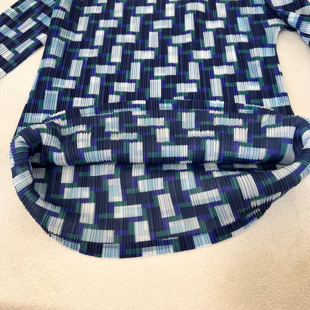 極美品✨PLEATS PLEASE プリーツ　ネイビー　白色　ハイネック　長袖