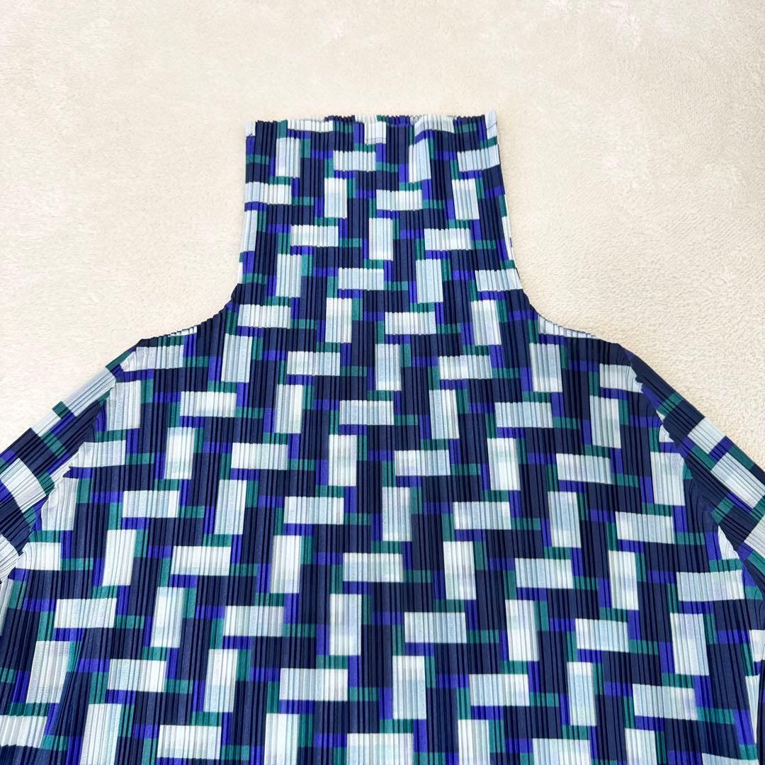 極美品✨PLEATS PLEASE プリーツ　ネイビー　白色　ハイネック　長袖