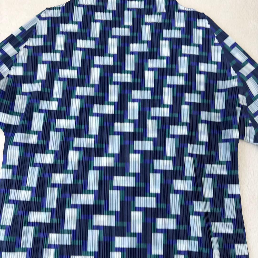 極美品✨PLEATS PLEASE プリーツ　ネイビー　白色　ハイネック　長袖