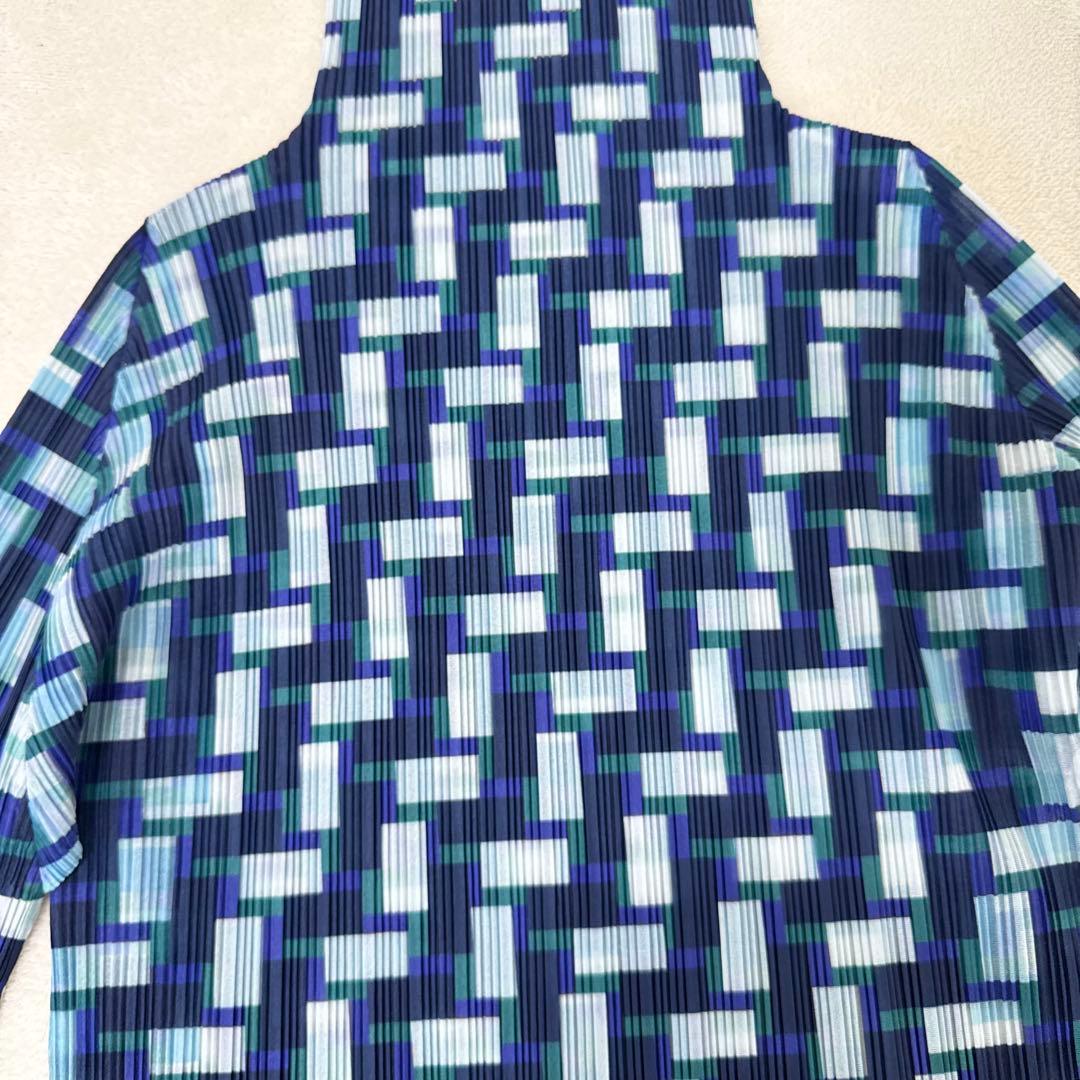 極美品✨PLEATS PLEASE プリーツ　ネイビー　白色　ハイネック　長袖