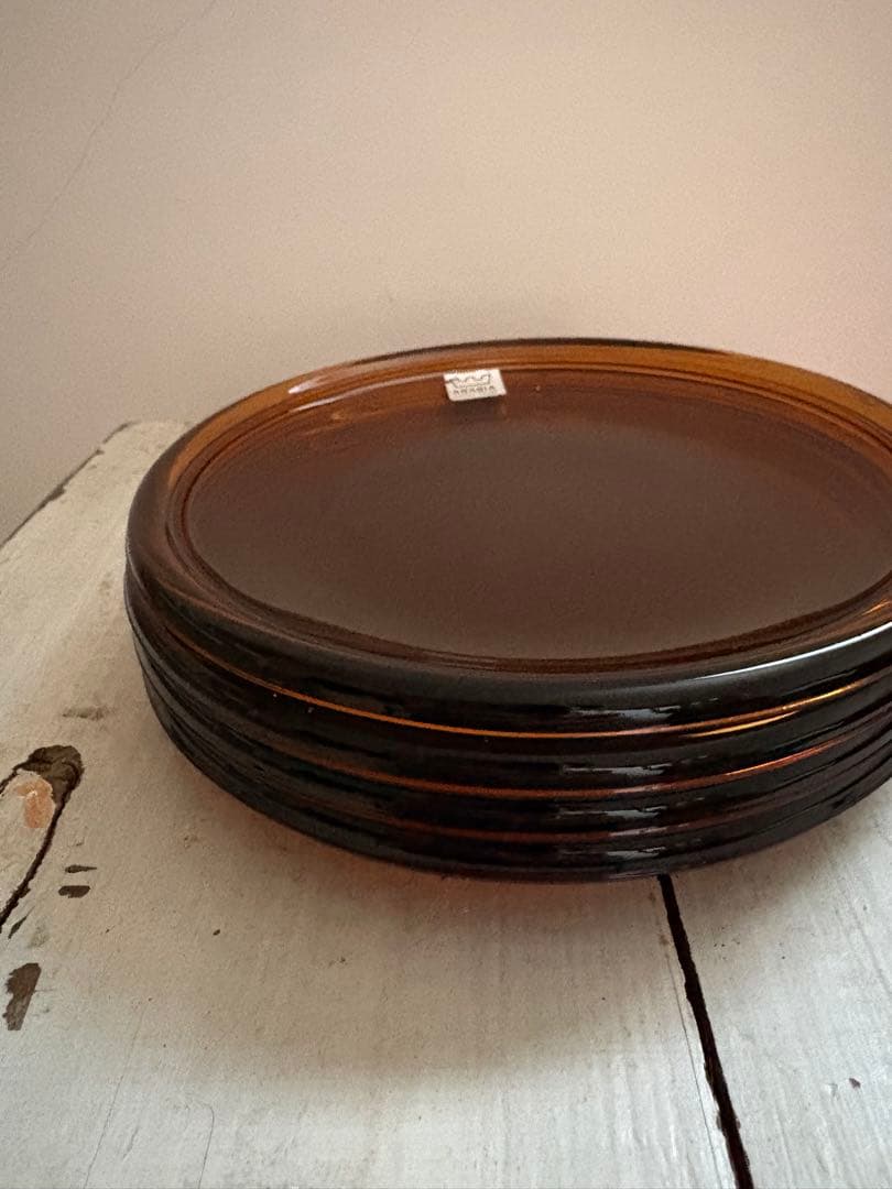 アラビアLuna ルナ　ガラスプレート　4枚セットブラウン　フィンランド