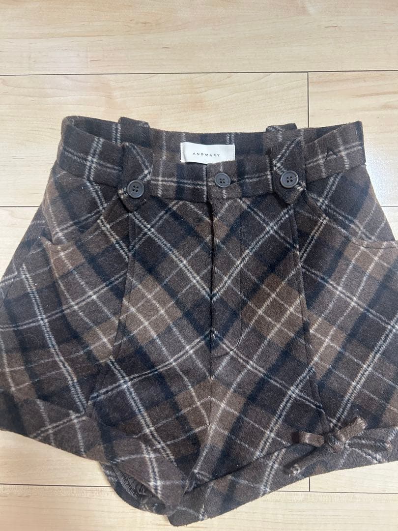 ANDMARY リボンチェックミニパンツ ブラウン
