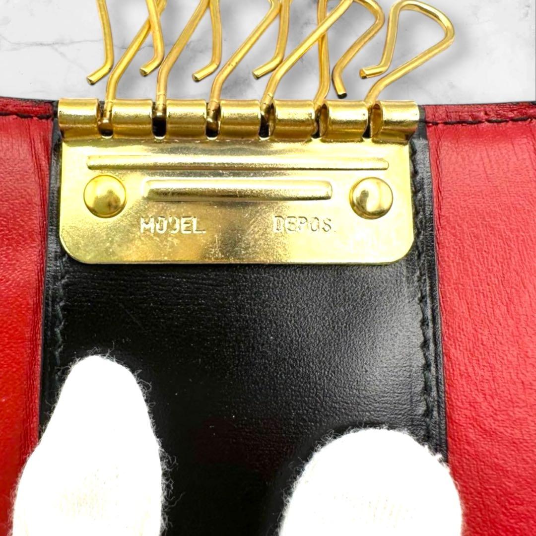 ヴィンテージ　セリーヌ　キーケース　ブラック　レッド　ゴールド　鍵　本革