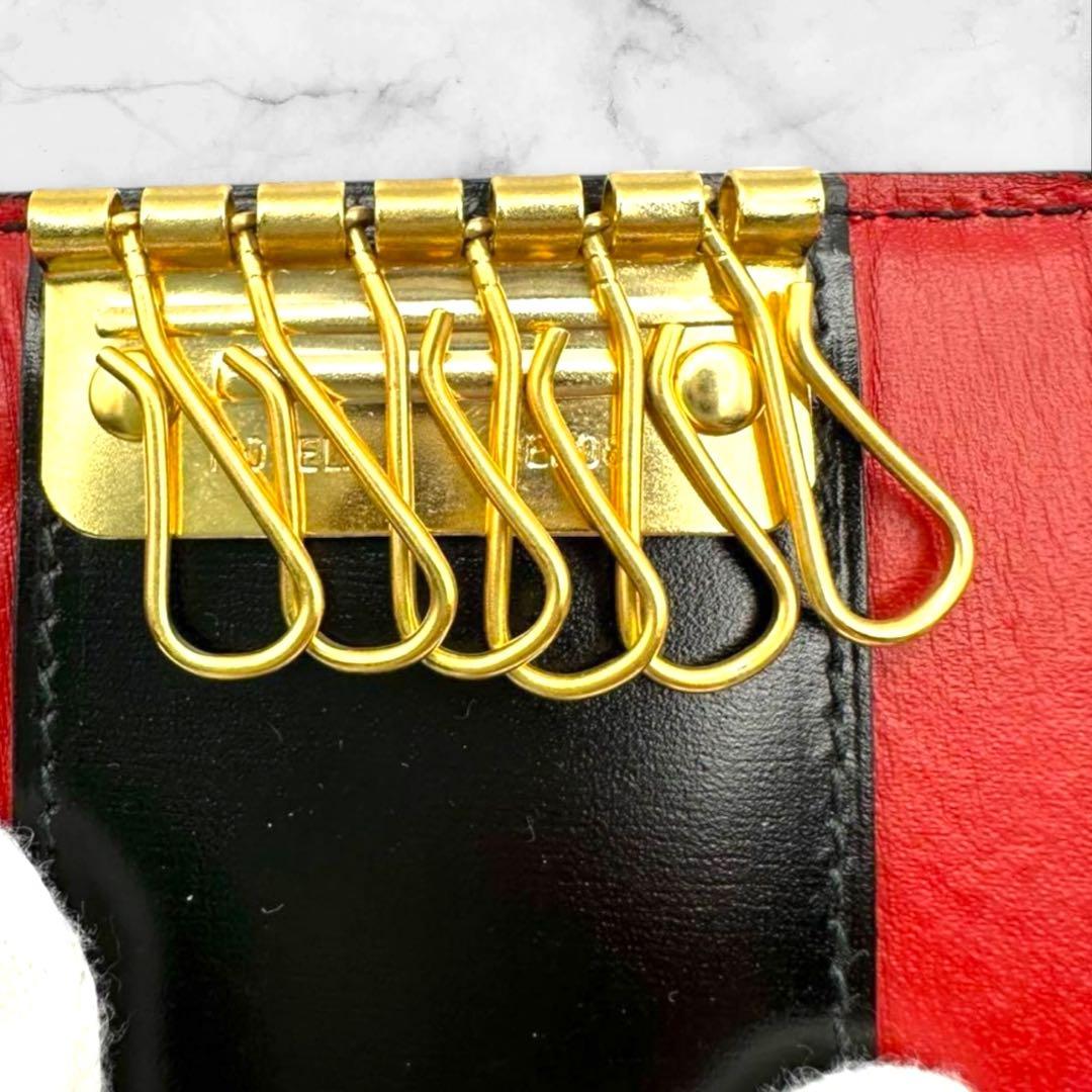 ヴィンテージ　セリーヌ　キーケース　ブラック　レッド　ゴールド　鍵　本革