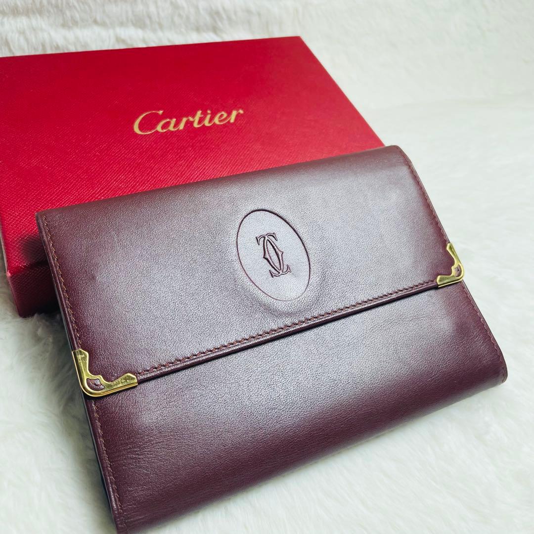 未使用級正規品Cartier カルティエ がま口 マストライン 三つ折り 希少