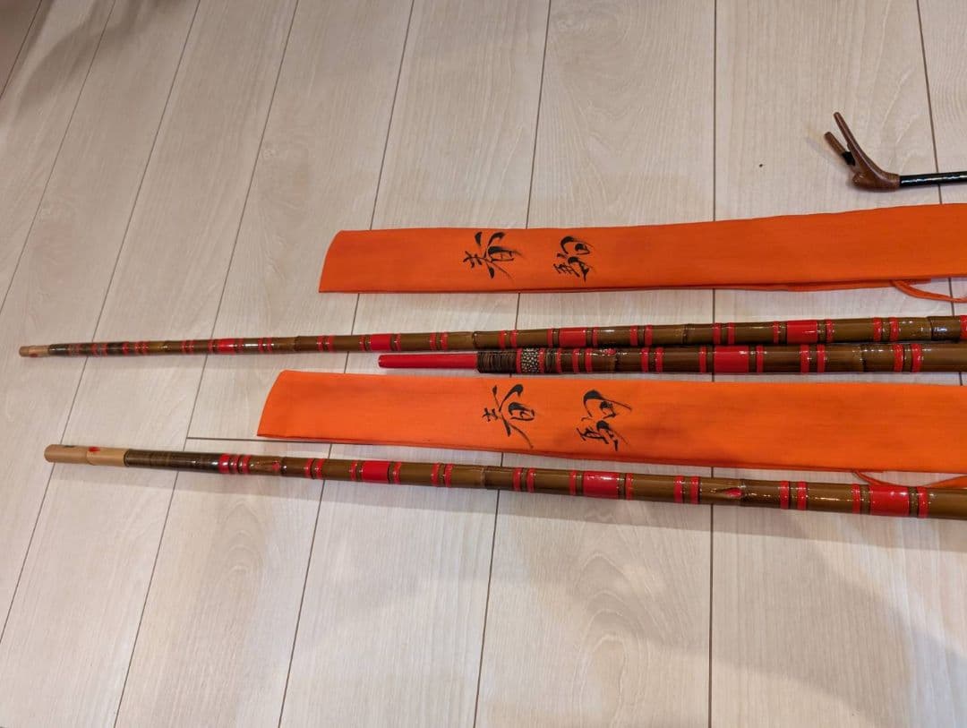 春駒作　竿掛け二本物　春駒作　タモの柄　一本物　万力セット