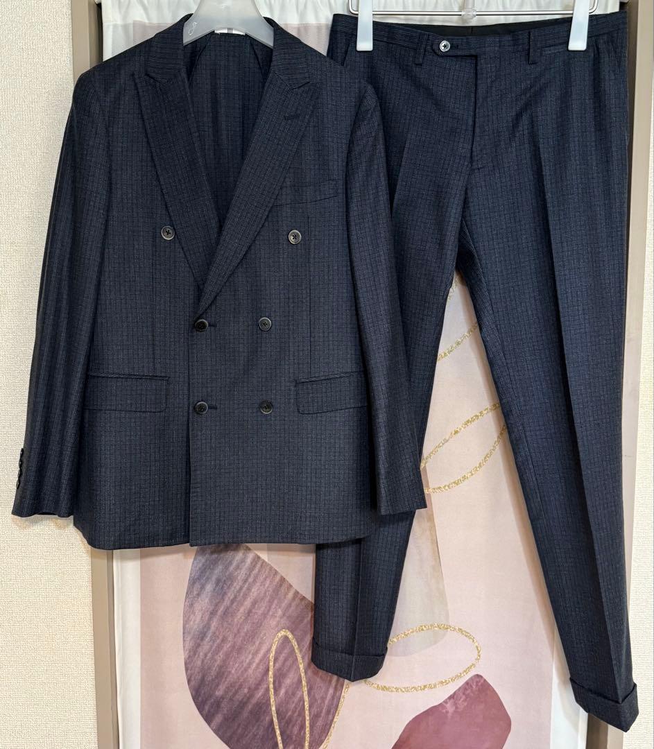 スーツセレクト マルゾット チェック ダブルブレスト セットアップ ネイビー