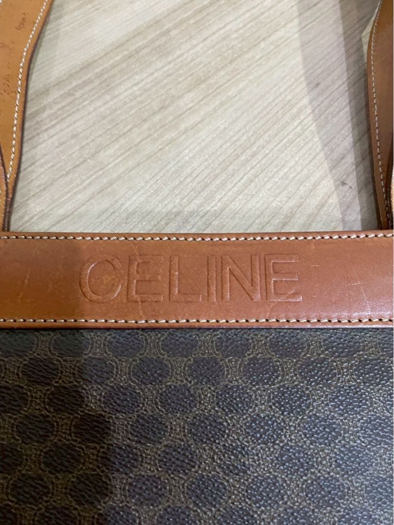CELINE ハンドバッグロゴ刻印 レザー PVC マカダム柄 トートバッグ