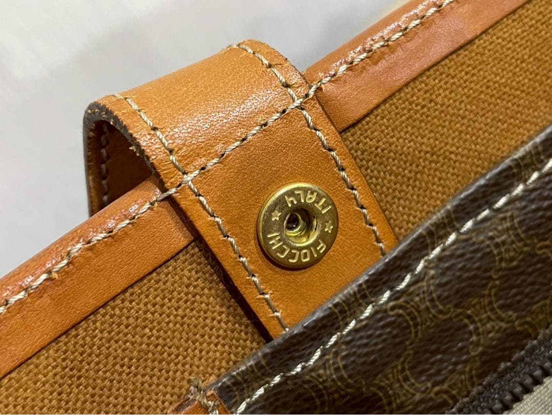 CELINE ハンドバッグロゴ刻印 レザー PVC マカダム柄 トートバッグ