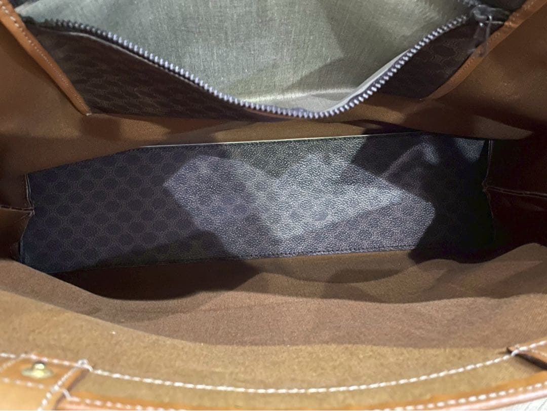 CELINE ハンドバッグロゴ刻印 レザー PVC マカダム柄 トートバッグ