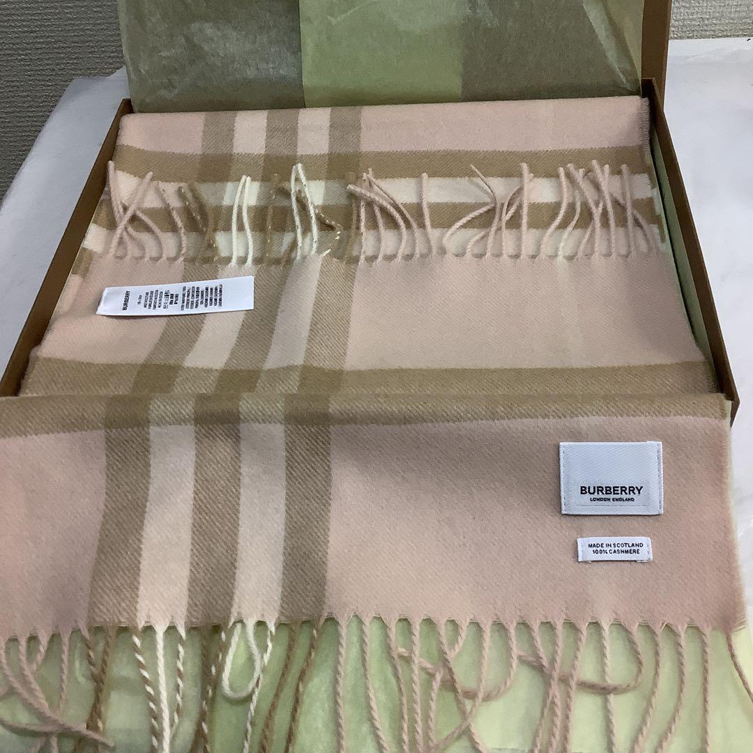 7671⑧BURBERRY チェック柄マフラー ピンク・ベージュ