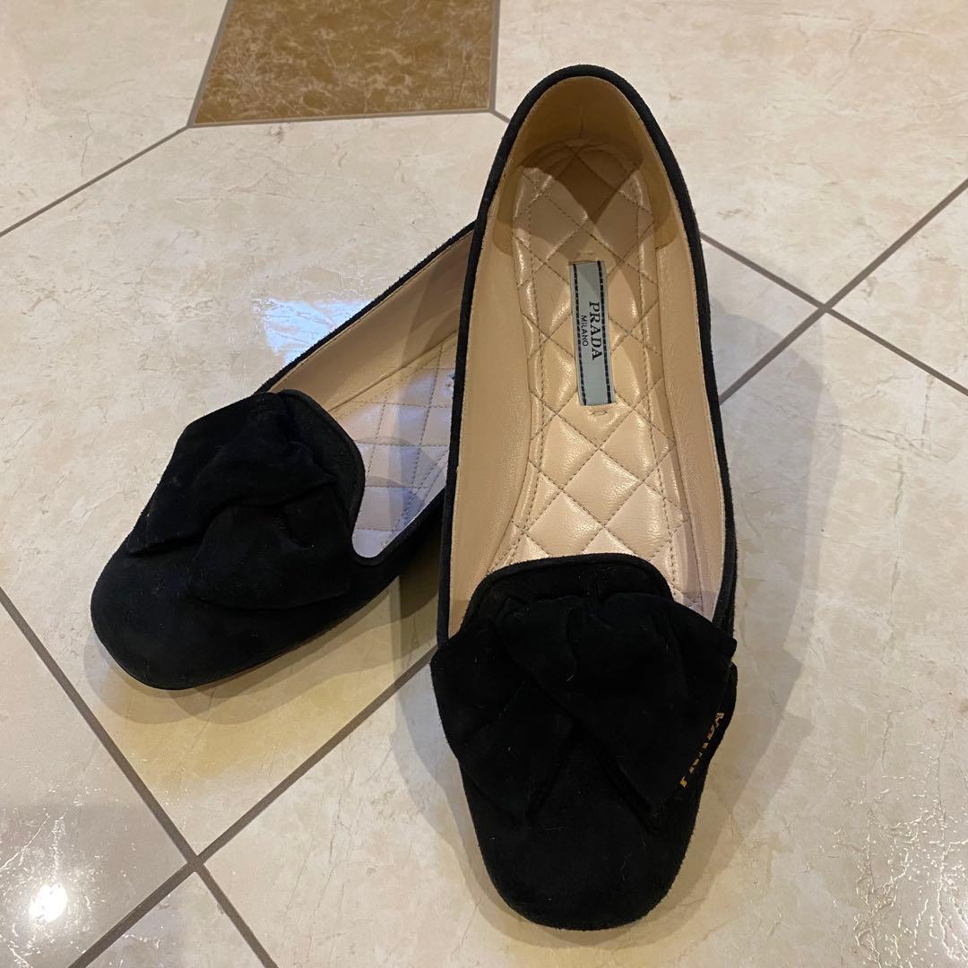 プラダ　ブラックスエード　フラットパンプス　36.5