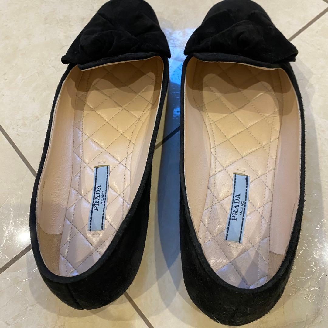 プラダ　ブラックスエード　フラットパンプス　36.5