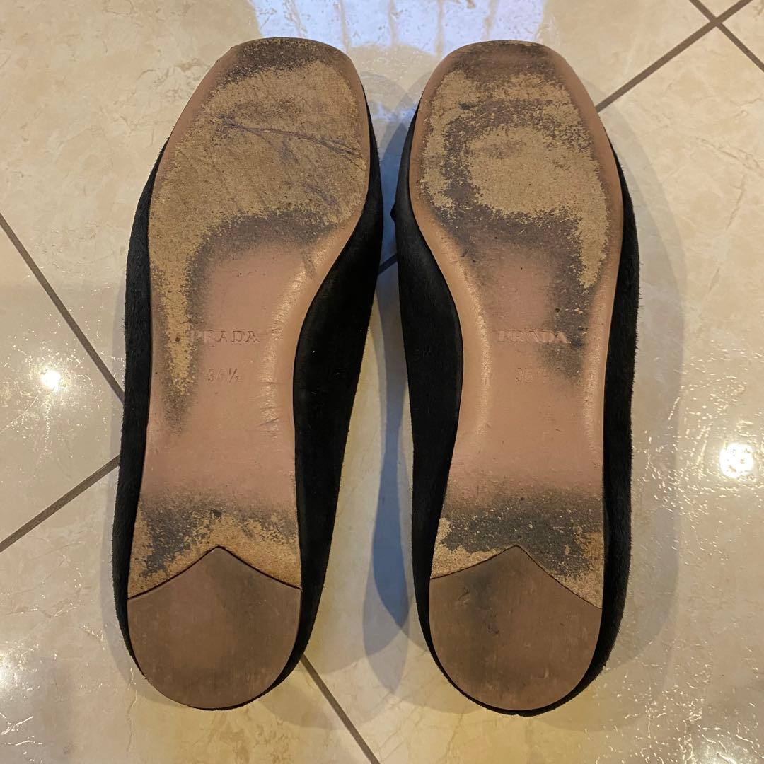 プラダ　ブラックスエード　フラットパンプス　36.5