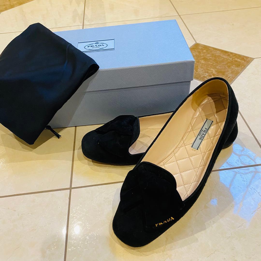 プラダ　ブラックスエード　フラットパンプス　36.5