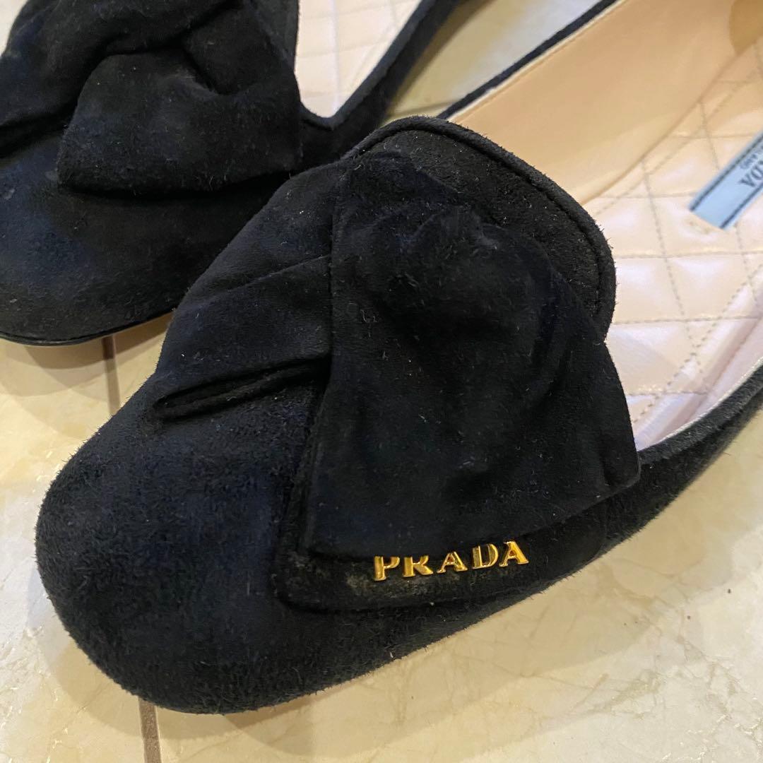 プラダ　ブラックスエード　フラットパンプス　36.5