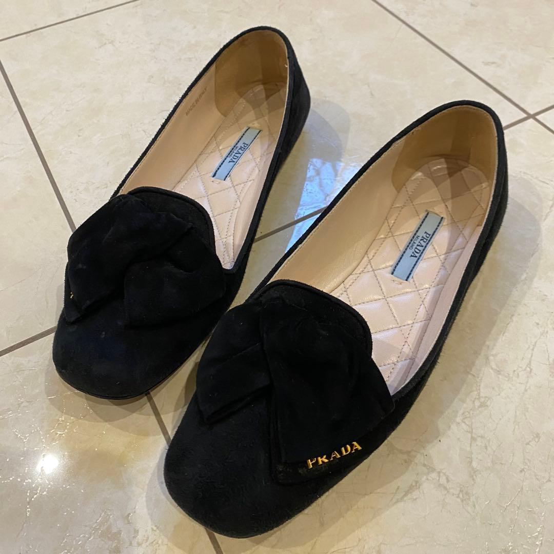 プラダ　ブラックスエード　フラットパンプス　36.5