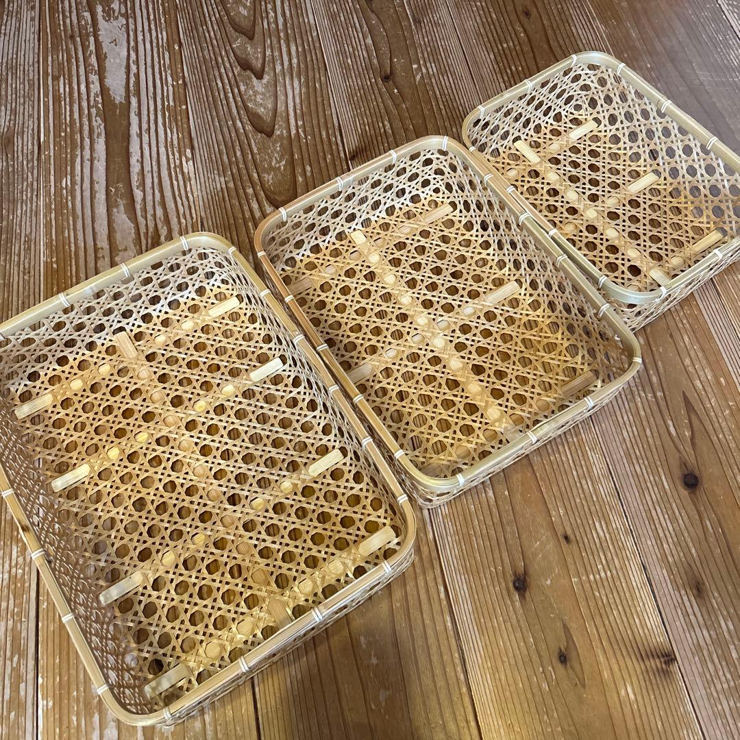 竹細工　カゴ　重なる3点セット