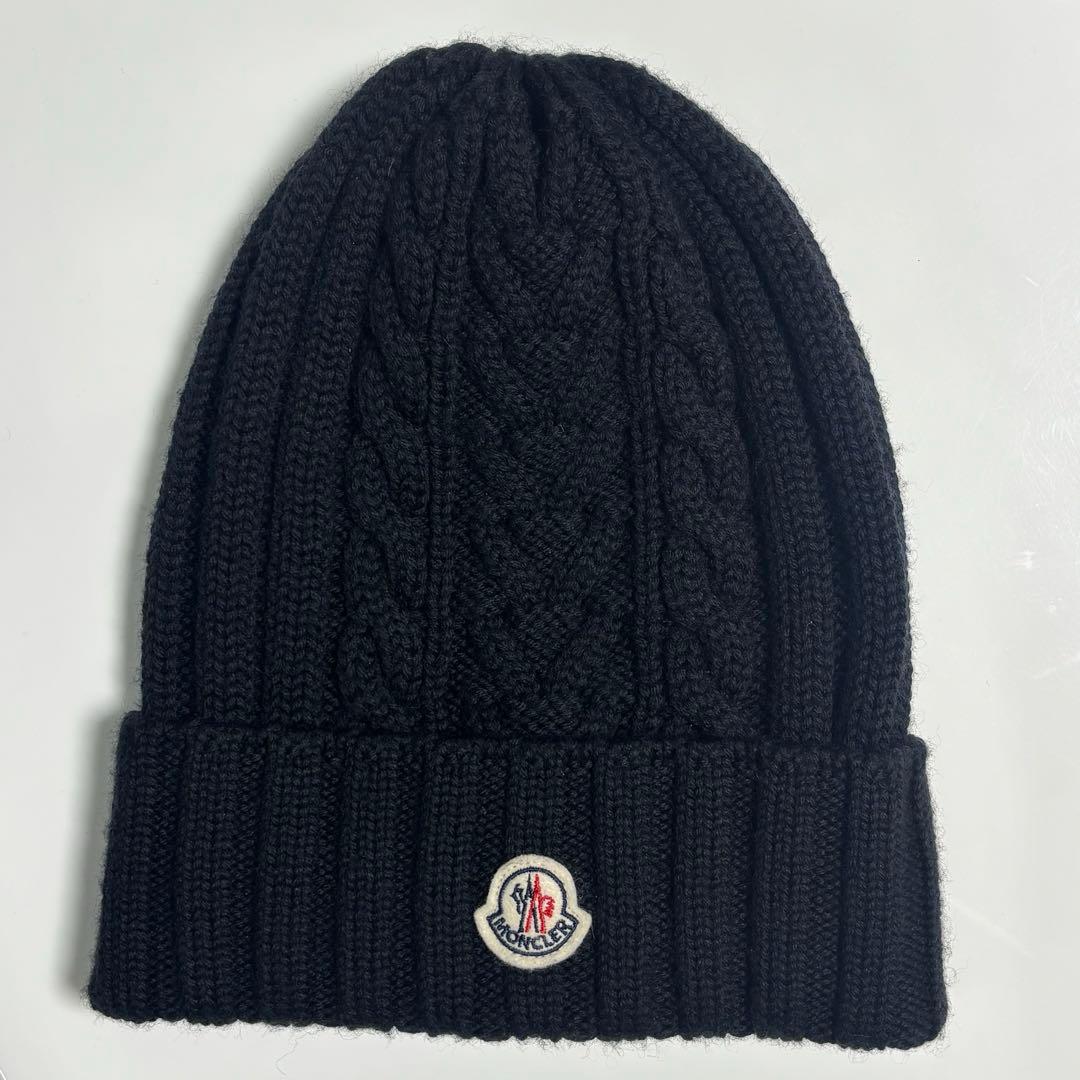 【美品】MONCLER ブラック ケーブル編み ビーニー