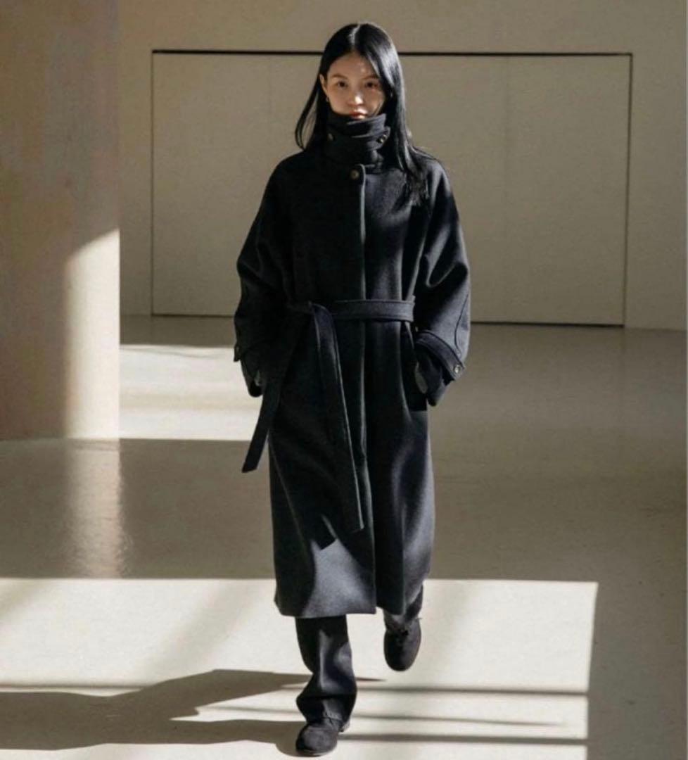 【極美品】OHOTORO Dublin Coat ベルト付き ウールコート 黒