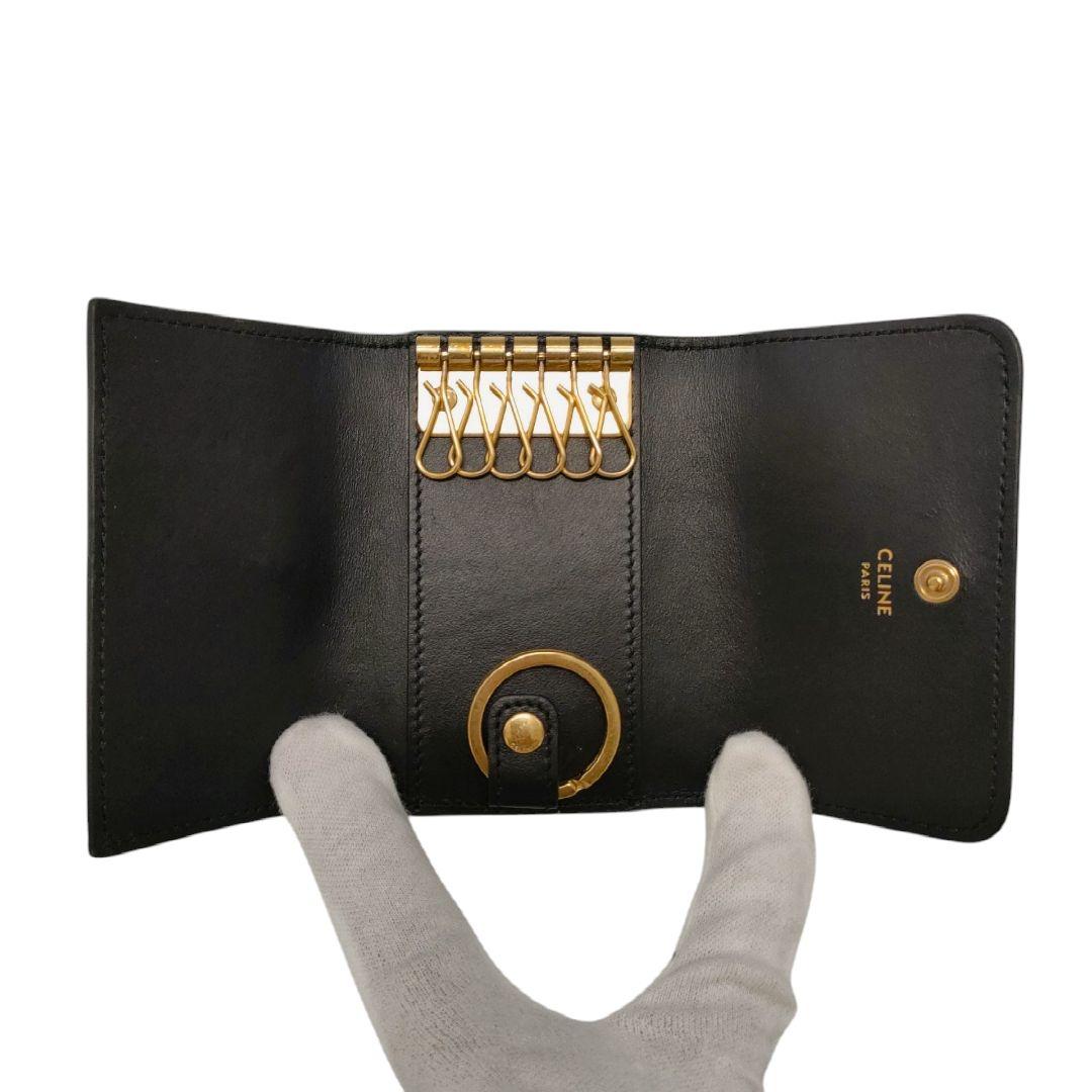 セリーヌ　6連キーケース　トリオンフ　ブラック　ゴールド　レザー