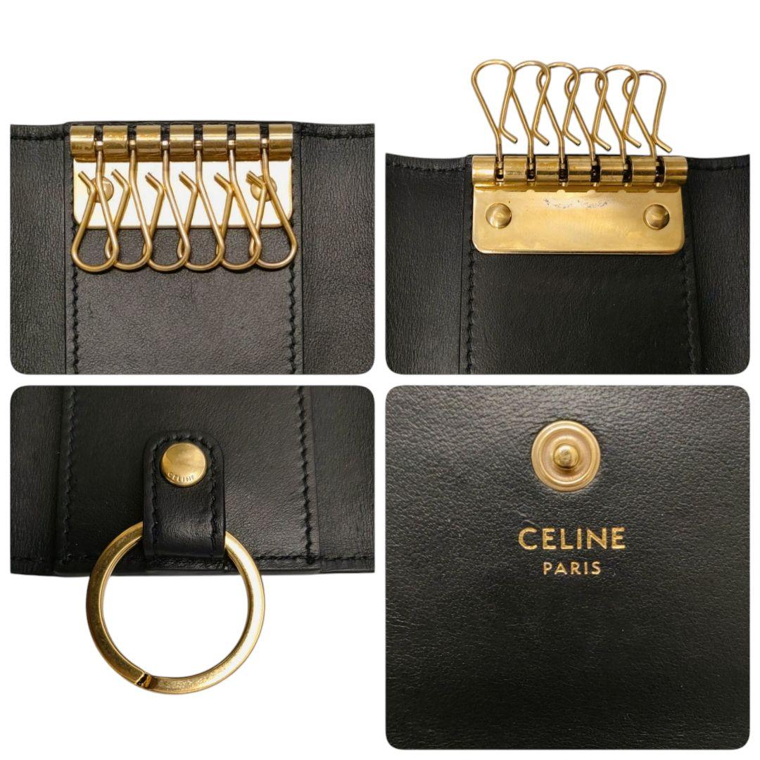 セリーヌ　6連キーケース　トリオンフ　ブラック　ゴールド　レザー