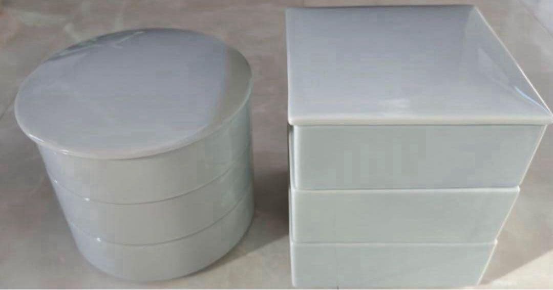 ポーセラーツ　白磁　丸・四角お重　2点セット