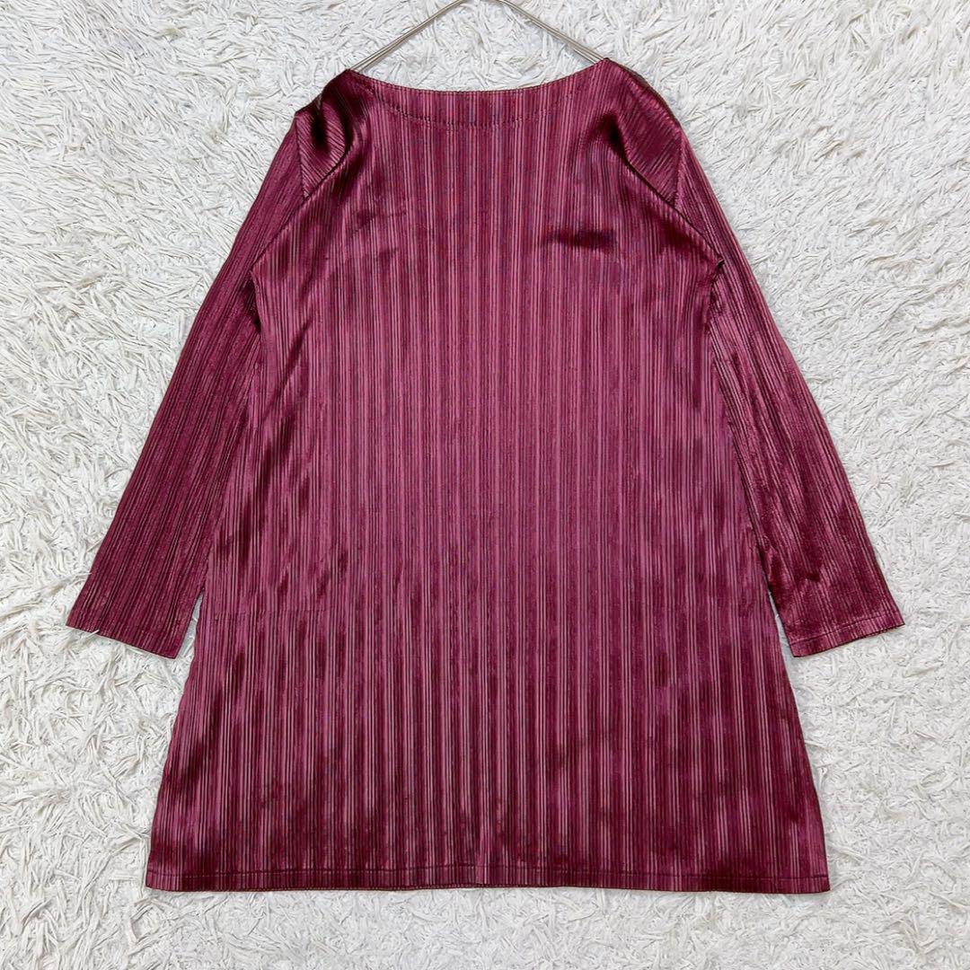 プリーツプリーズ イッセイミヤケ 長袖 チュニック 3 バーガンディ 光沢感