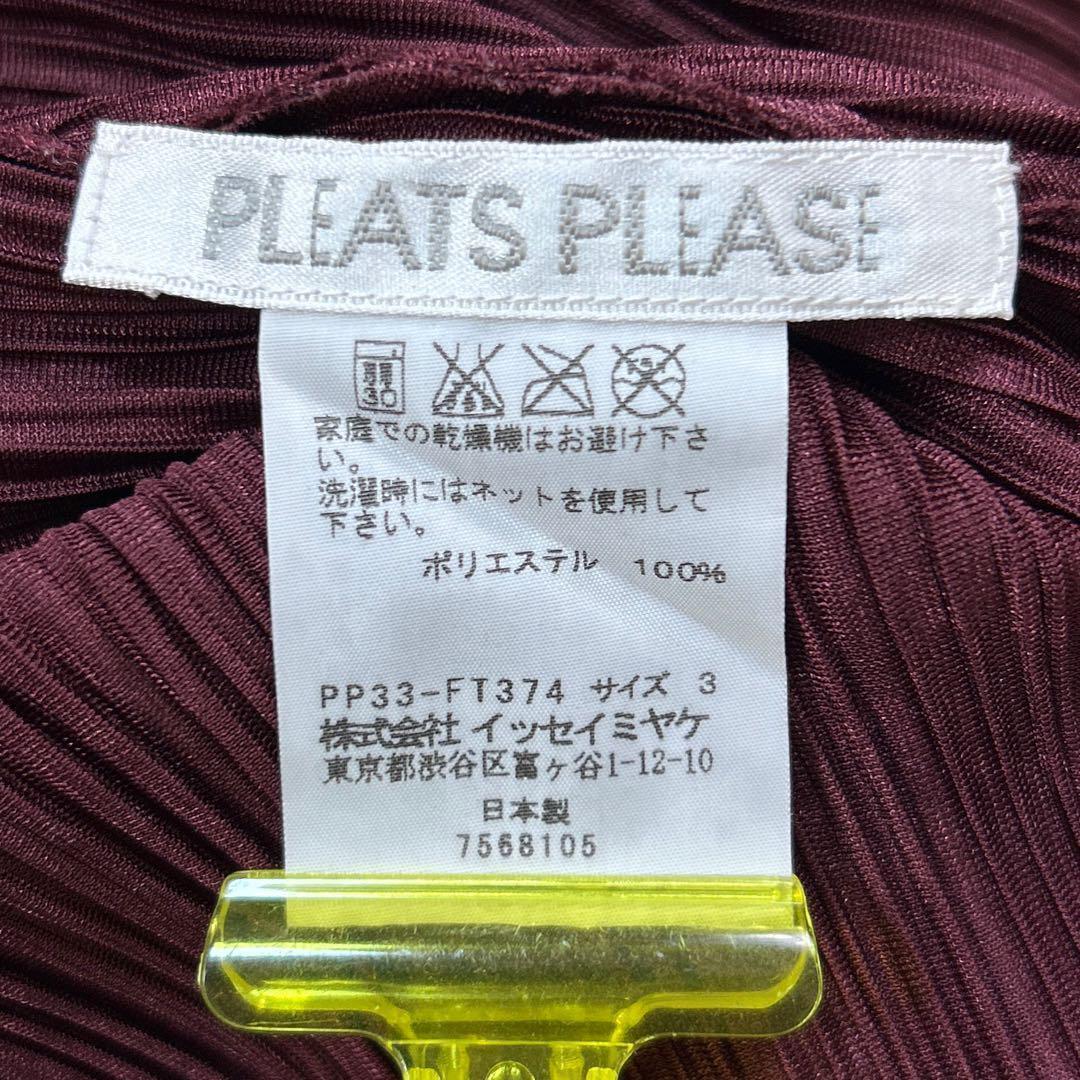 プリーツプリーズ イッセイミヤケ 長袖 チュニック 3 バーガンディ 光沢感