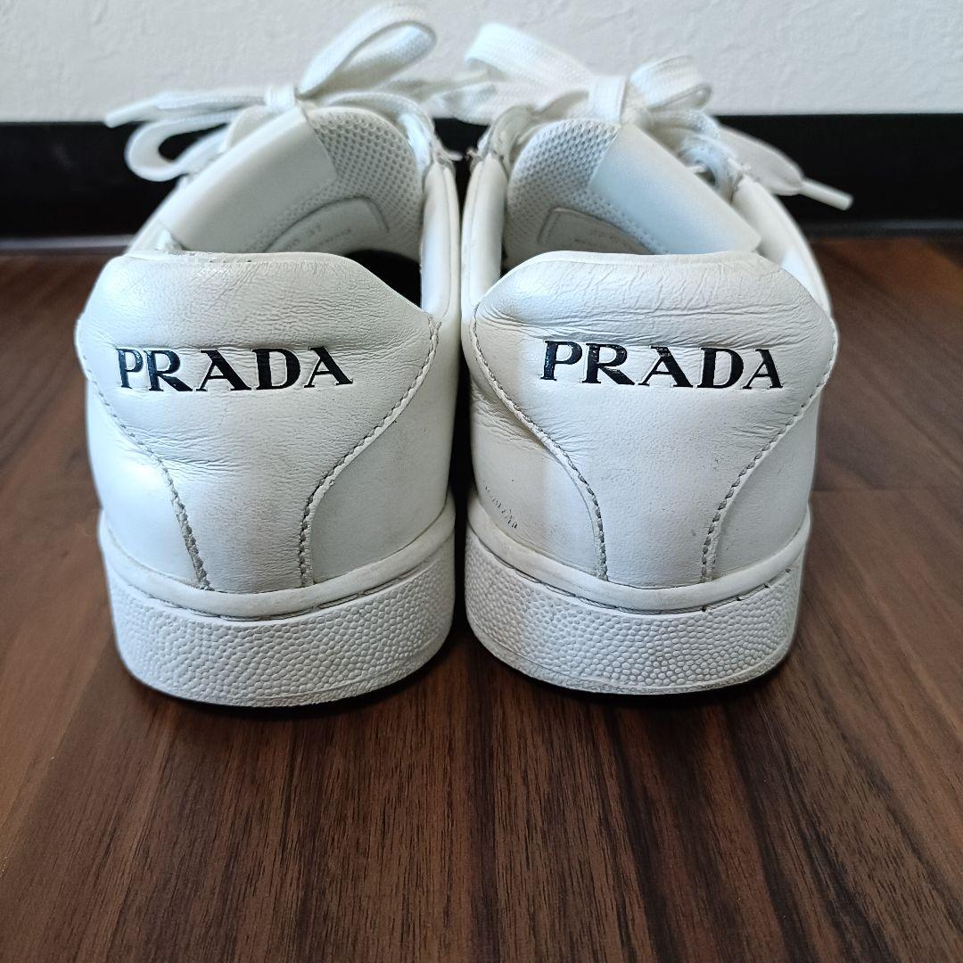 良品◎PRADA プラダ スニーカー ロゴ レザー 靴 白 ホワイト 24cm