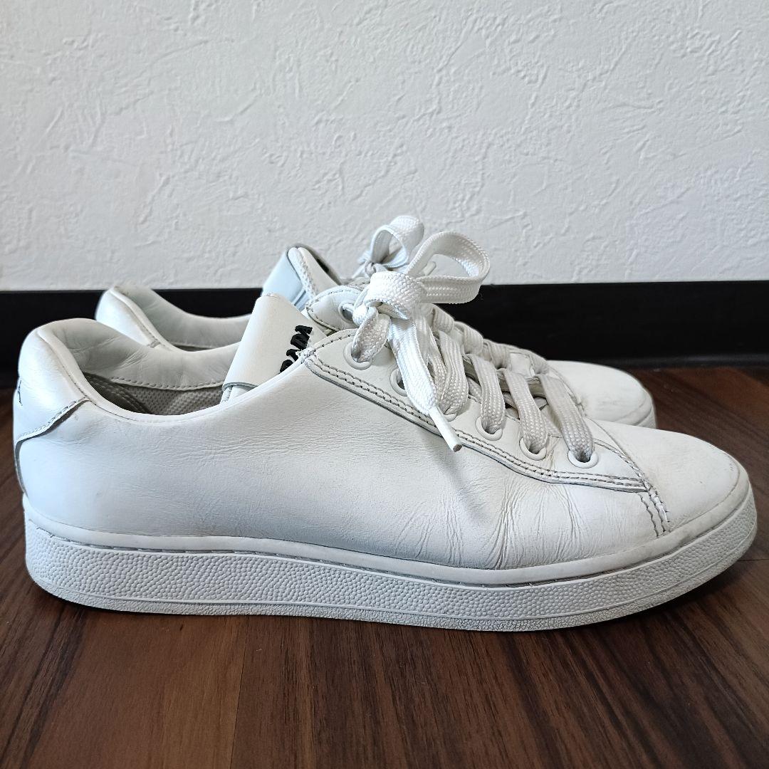 良品◎PRADA プラダ スニーカー ロゴ レザー 靴 白 ホワイト 24cm