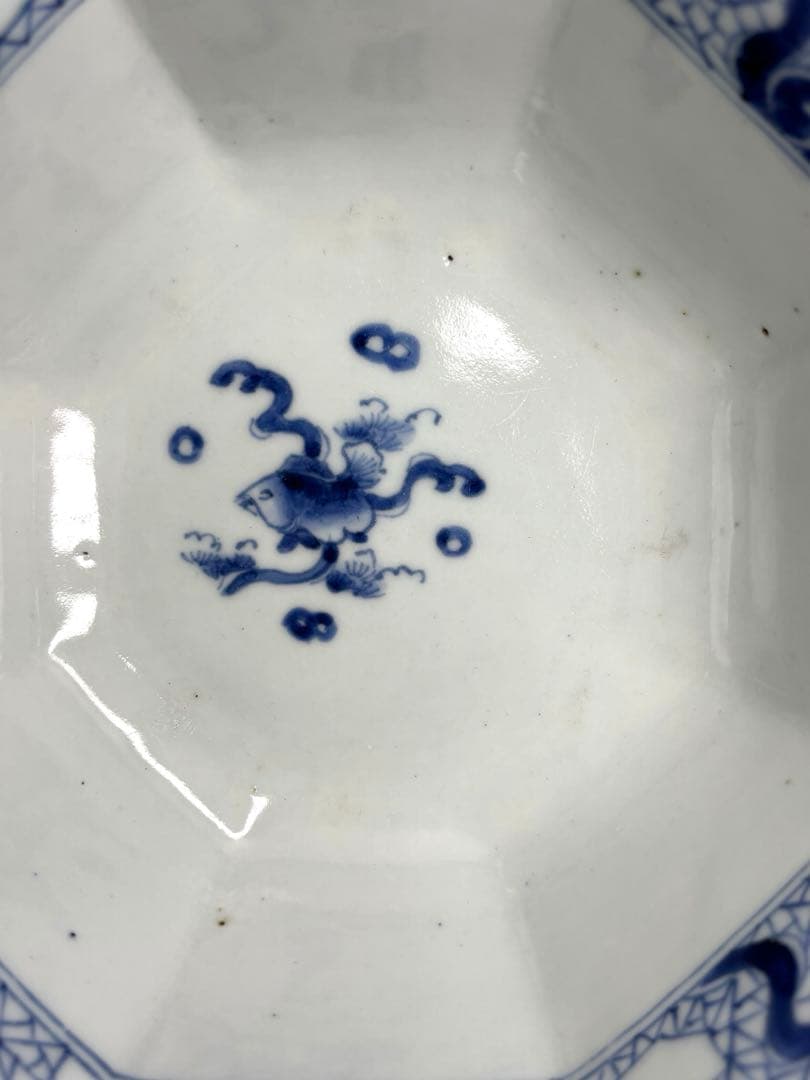 古伊万里　金魚　梅　波　八角鉢