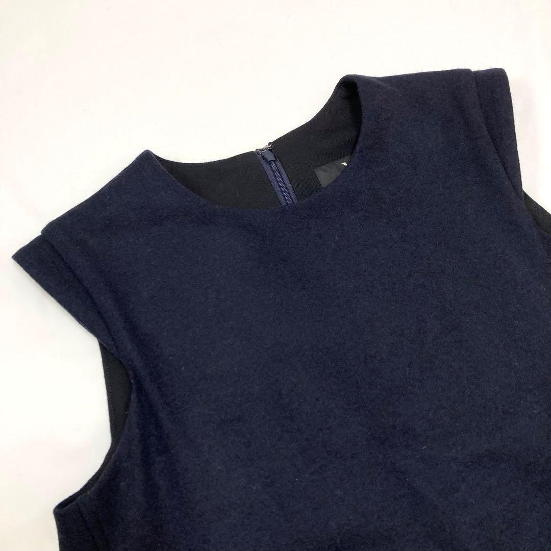 美品 Y's ワイズ ランダムタック フレンチスリーブ ワンピース ネイビー1