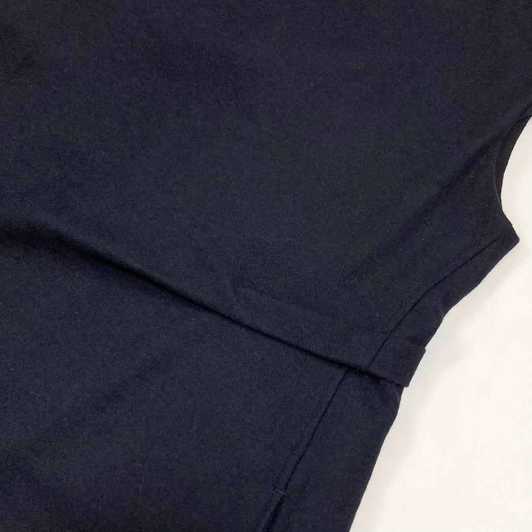 美品 Y's ワイズ ランダムタック フレンチスリーブ ワンピース ネイビー1