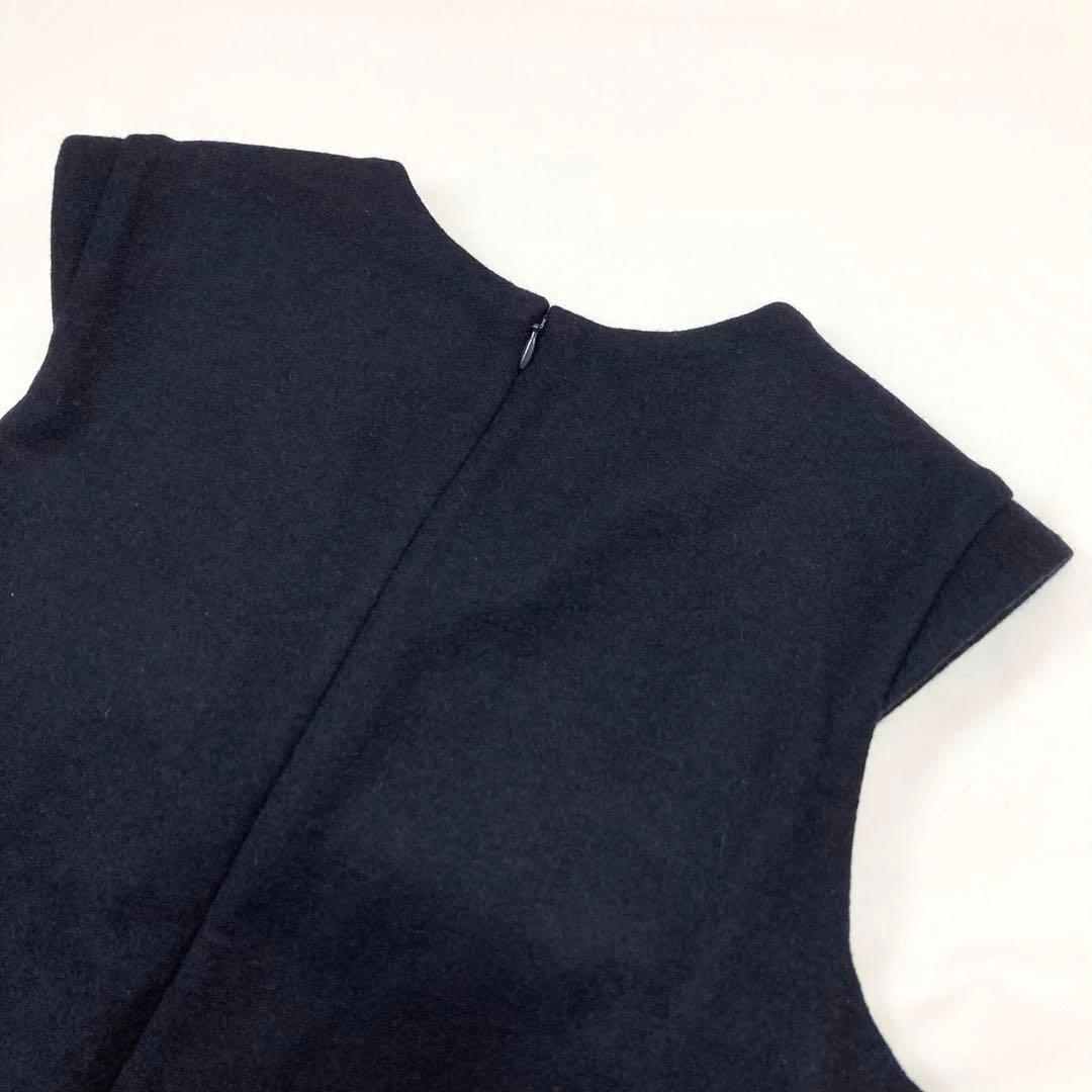 美品 Y's ワイズ ランダムタック フレンチスリーブ ワンピース ネイビー1