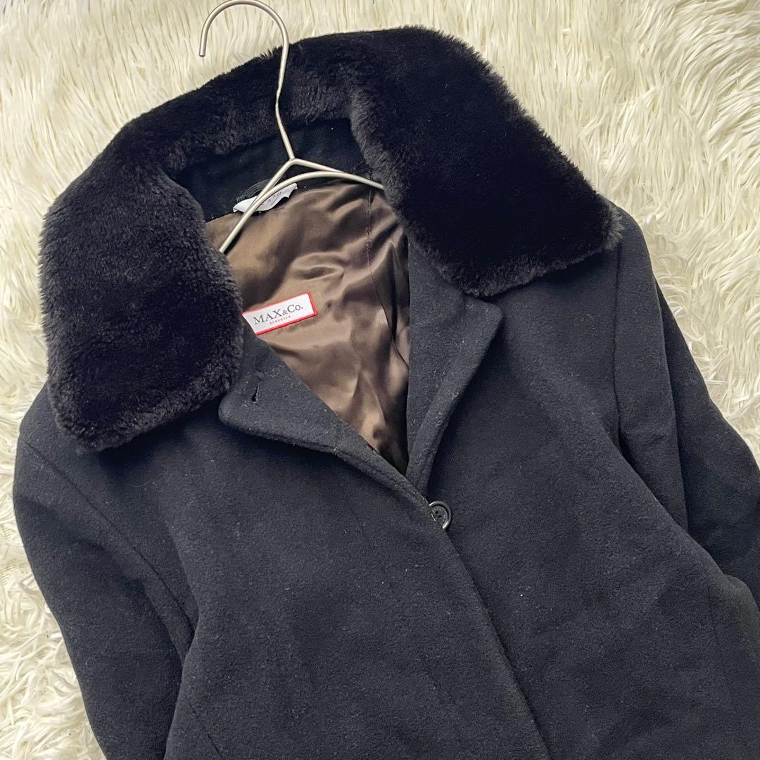 【美品】マックスマーラ スーパーロング ステンカラーコート ウール ファー付き
