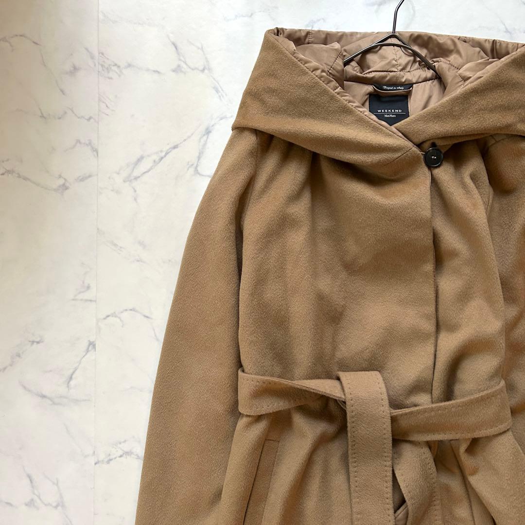 マックスマーラ シルク混コート フード ベルト 近年モデル キャメル