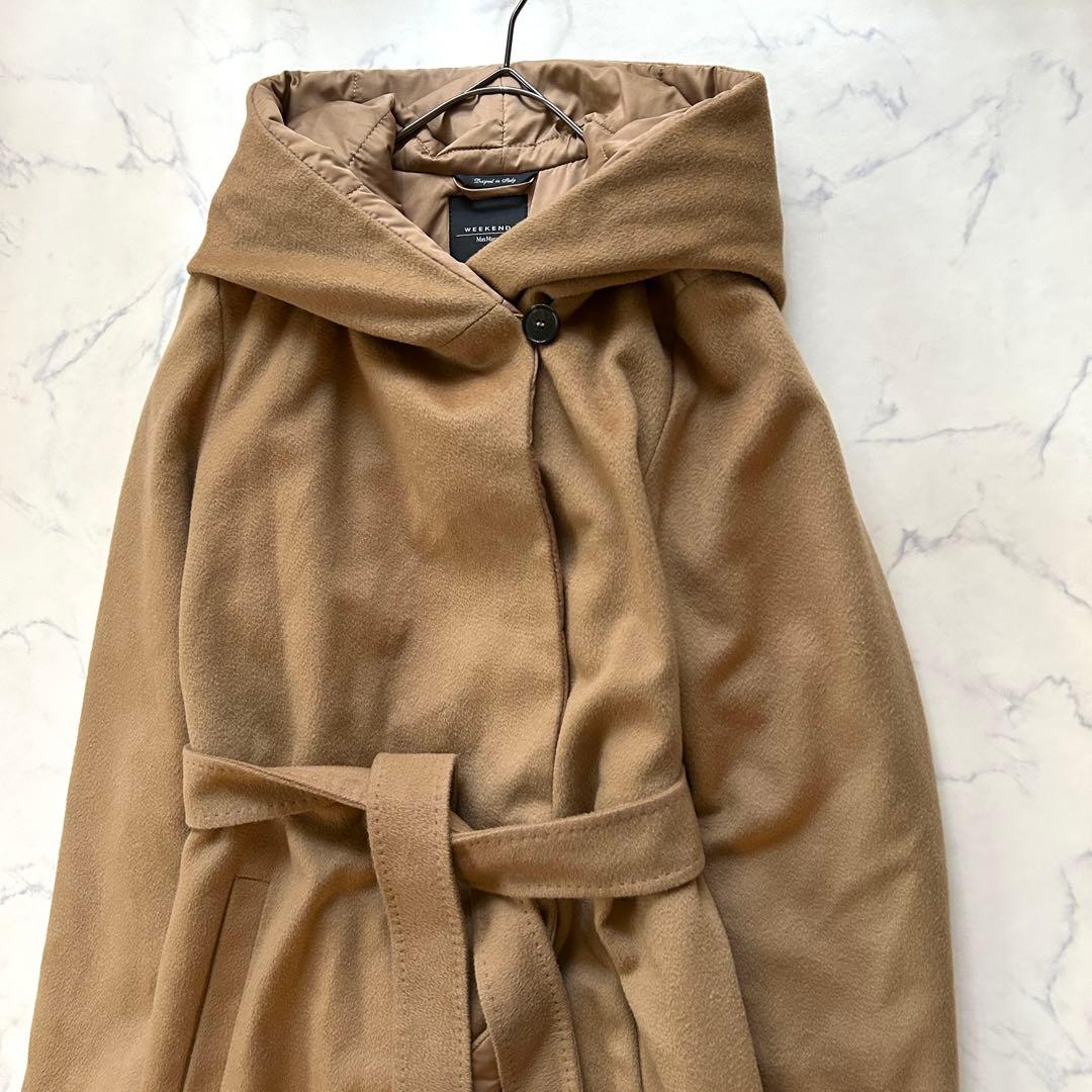 マックスマーラ シルク混コート フード ベルト 近年モデル キャメル