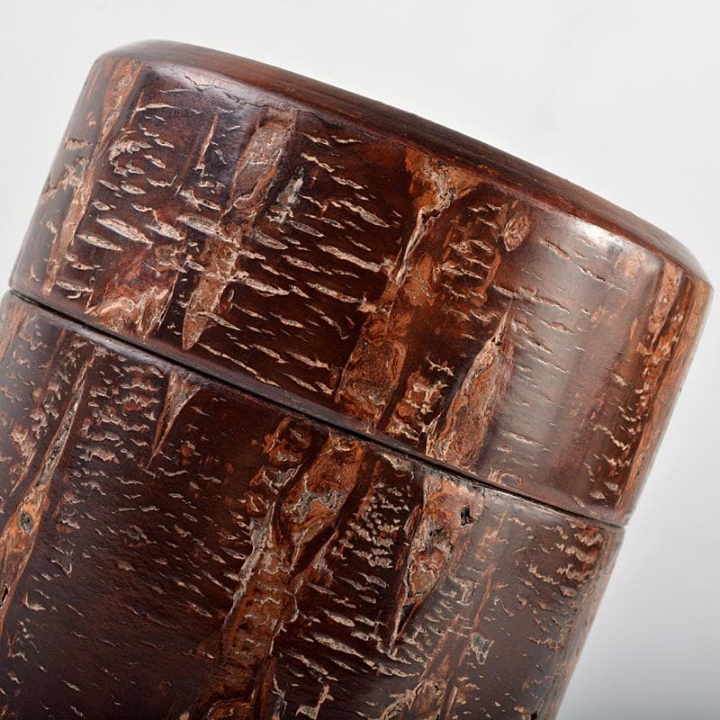 伝統工芸　樺細工　吉田忠作　桜皮抹茶入　共箱　V　R5560