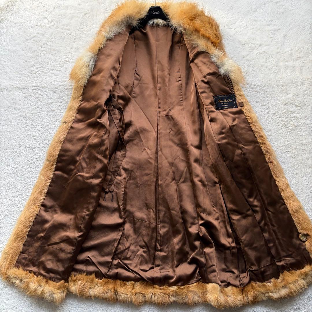 MOON BAT FUR リアルファーコート ロング丈 女優襟 Aライン 茶色系