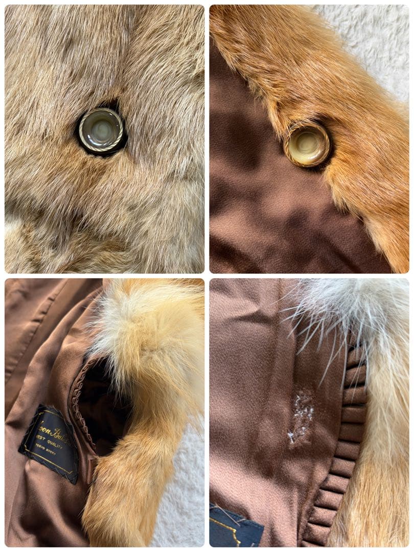 MOON BAT FUR リアルファーコート ロング丈 女優襟 Aライン 茶色系