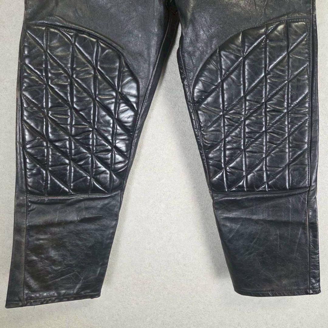 希少 VINTAGE キルティング ダブルニー レザーパンツ 牛革