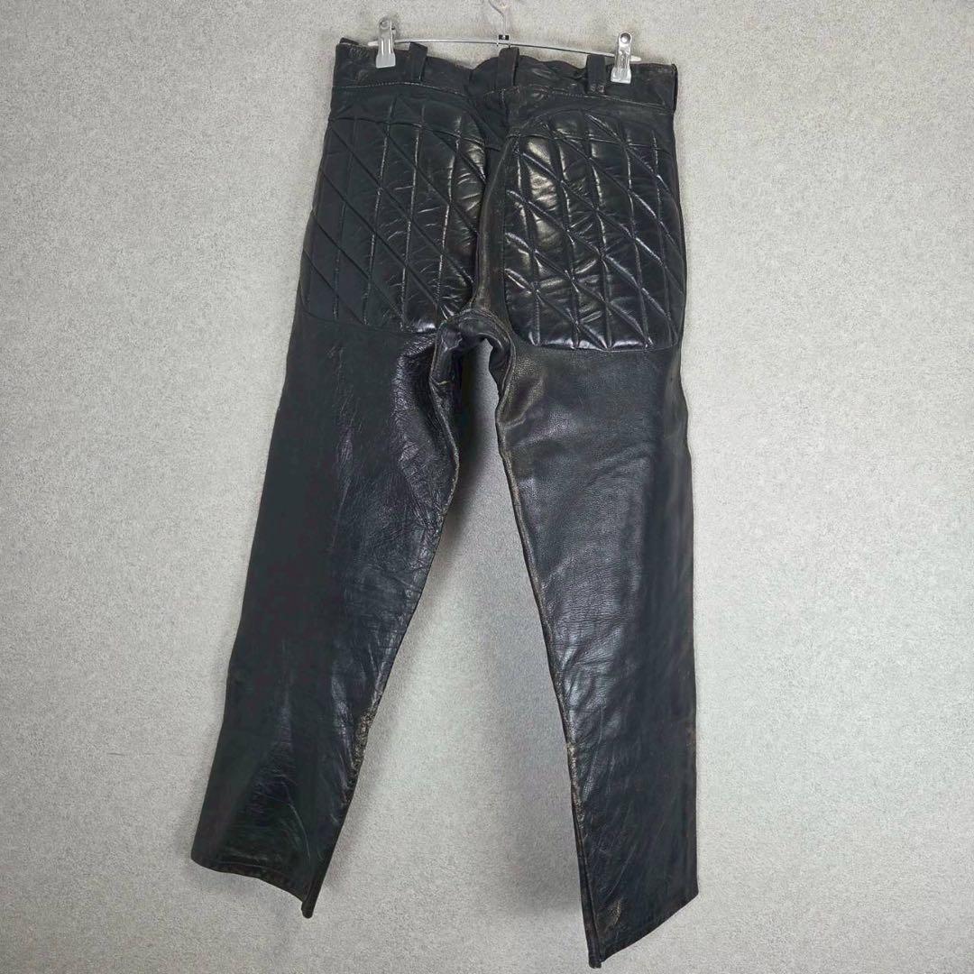 希少 VINTAGE キルティング ダブルニー レザーパンツ 牛革